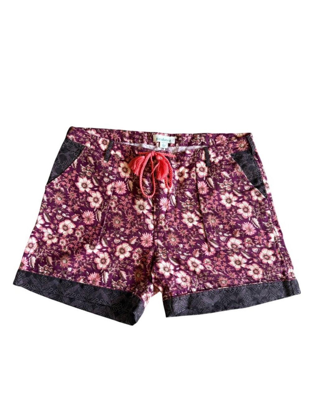 Sundance Kalini Pink Paisley Linen Blend Drawstring Shorts Womens L Coastal